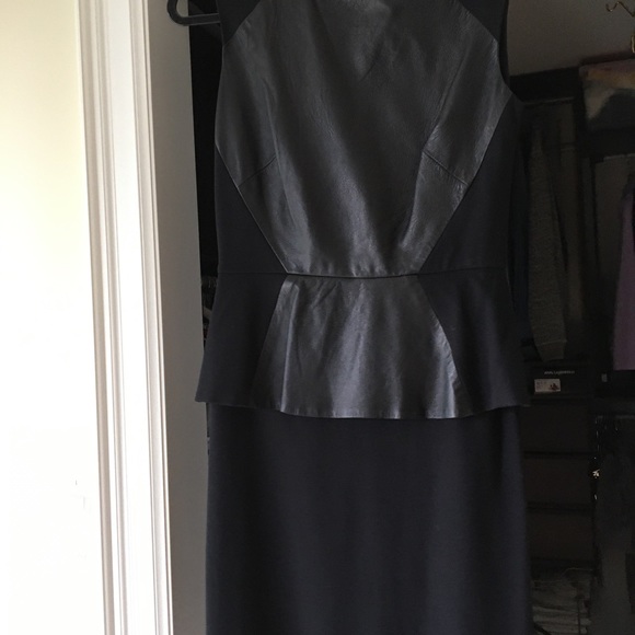 NICOLE MILLER 6 LBD leather cotton stretch peplum black knee-length shift dress! - Picture 5 of 9